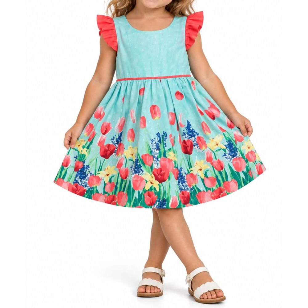 🔥 5 for $30 🔥 Penelope Mack Girls’ Floral Garden Ruffle Sleeve Dress | 3T